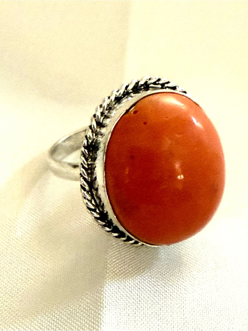 925 Sterling Silver Large Carnelion Ring Rope Border Statement Ring Sz 9